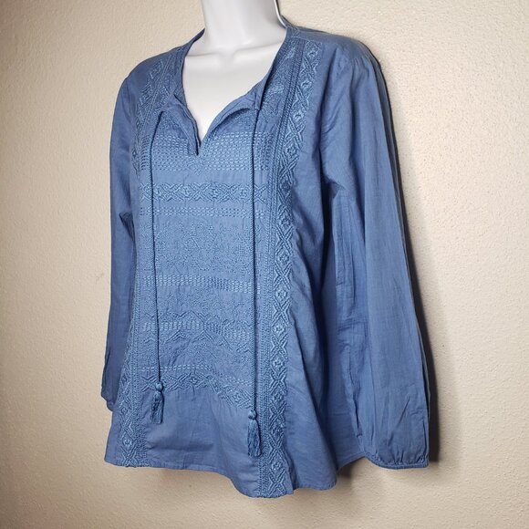 Mossimo Dutti Women's Sz M Blue Embroidered Blouse, Top - Picture 2 of 5